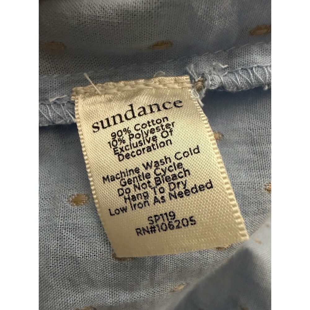 Sundance Philipa Pintuck Swiss Dot Blue Blouse Ruffle Trim Top Sz M peasant boho - Picture 8 of 11